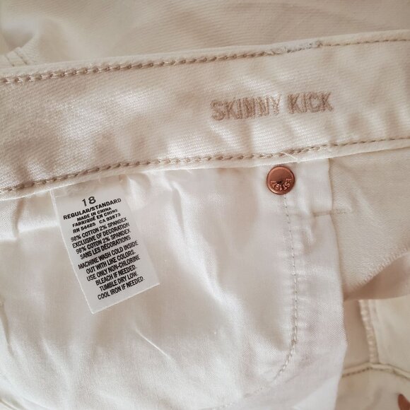 American Eagle Women's Cream Stretch Skinny Kick Jeans Size 18 - Picture 3 of 5